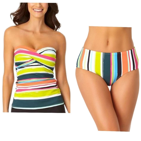 Anne Cole Multi Color Tankini Striped Swim Set, Size XS - Picture 1 of 7